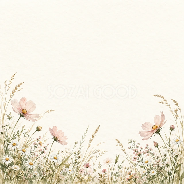 淡桃色や白の小花を、細い草とともに控えめに散らしています