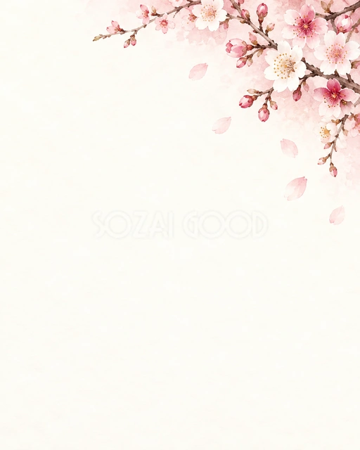 梅と桜の和紙の風合いを、縦長の背景にまとめました