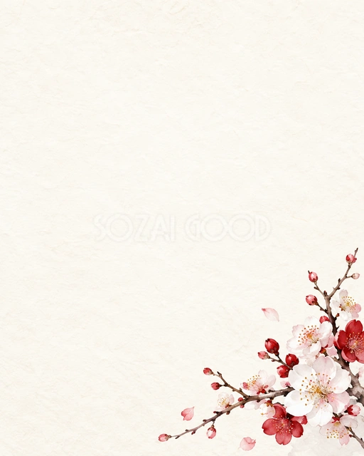 梅と桜の和紙の風合いを、縦長の背景にまとめました