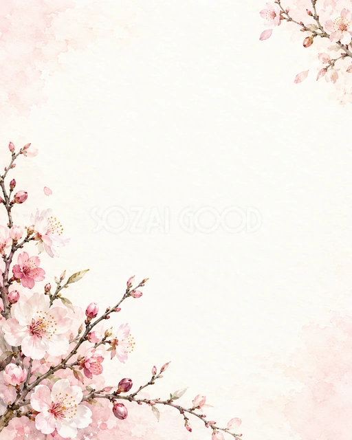 梅と桜の和紙の風合いを、縦長の背景にまとめました