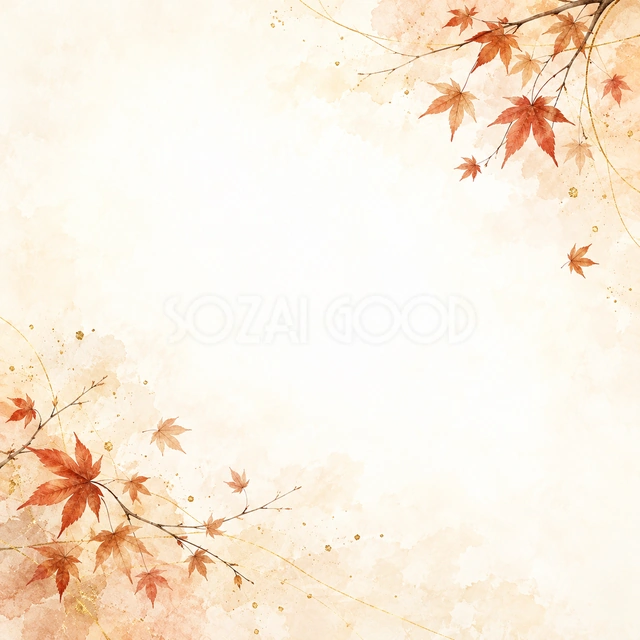 紅葉と秋色の和紙の風合いを、正方形の背景にまとめました