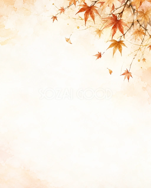 紅葉と秋色の和紙の風合いを、縦長の背景にまとめました
