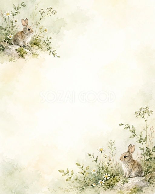うさぎと草花の絵本の風合いを、縦長の背景にまとめました
