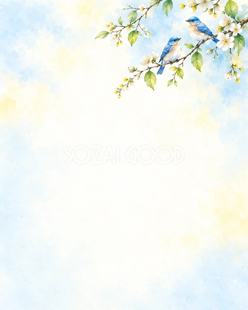 小鳥と青葉の絵本の風合いを、縦長の背景にまとめました