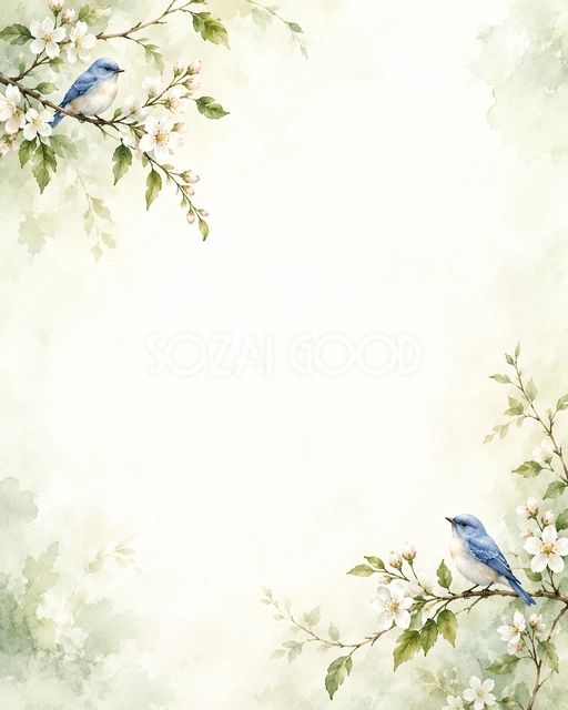 小鳥と青葉の絵本の風合いを、縦長の背景にまとめました