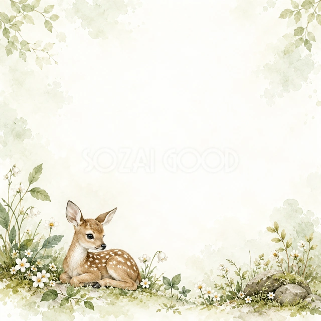 森の小さな動物の絵本の風合いを、正方形の背景にまとめました