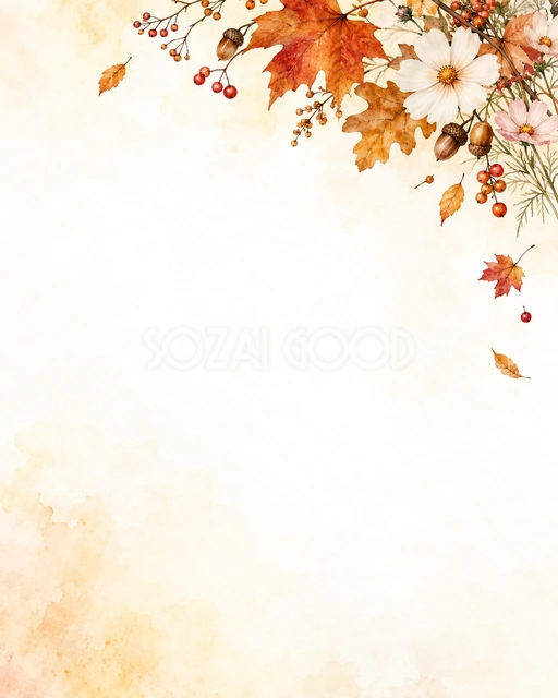 紅葉と木の実の秋の風合いを、縦長の背景にまとめました
