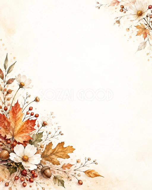紅葉と木の実の秋の風合いを、縦長の背景にまとめました