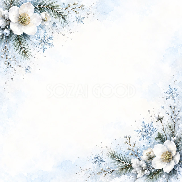雪と冬の草花の風合いを、正方形の背景にまとめました