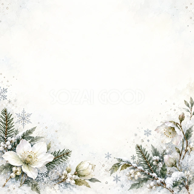 雪と冬の草花の風合いを、正方形の背景にまとめました