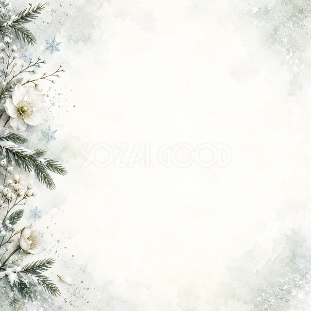 雪と冬の草花の風合いを、正方形の背景にまとめました
