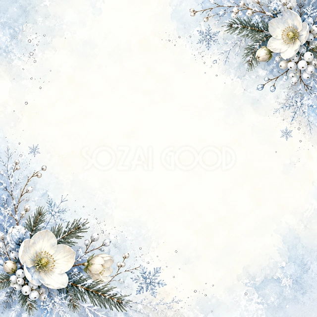 雪と冬の草花の風合いを、正方形の背景にまとめました