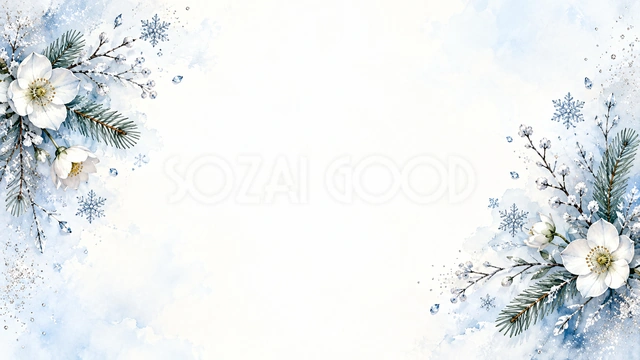 雪と冬の草花の風合いを、横長の背景にまとめました
