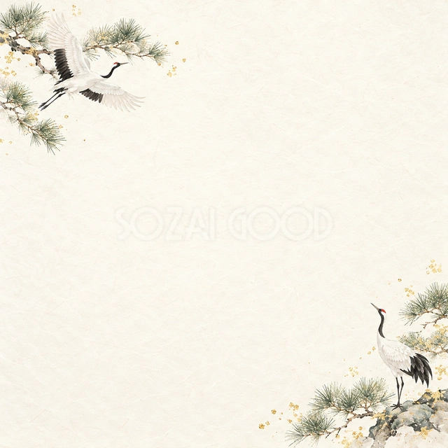 鶴と松・対角の背景