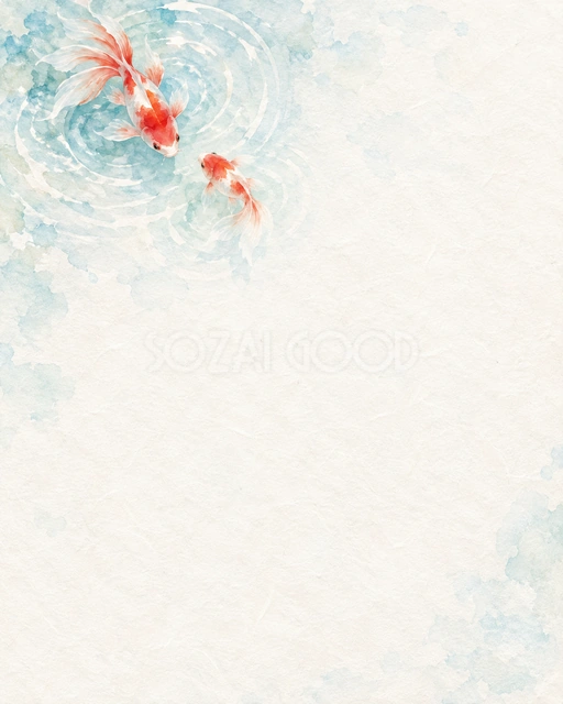 金魚と水紋・縦長の上飾りの背景