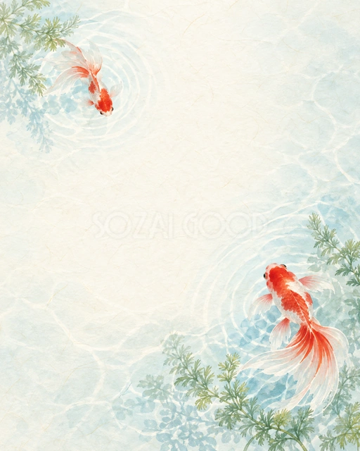 金魚と水紋・縦長の対角の背景