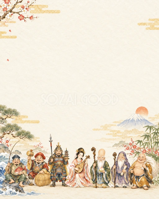 七福神・縦長の端飾りの背景