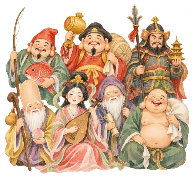 七福神の水彩イラスト