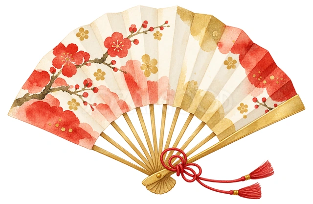 祝い扇の水彩イラスト