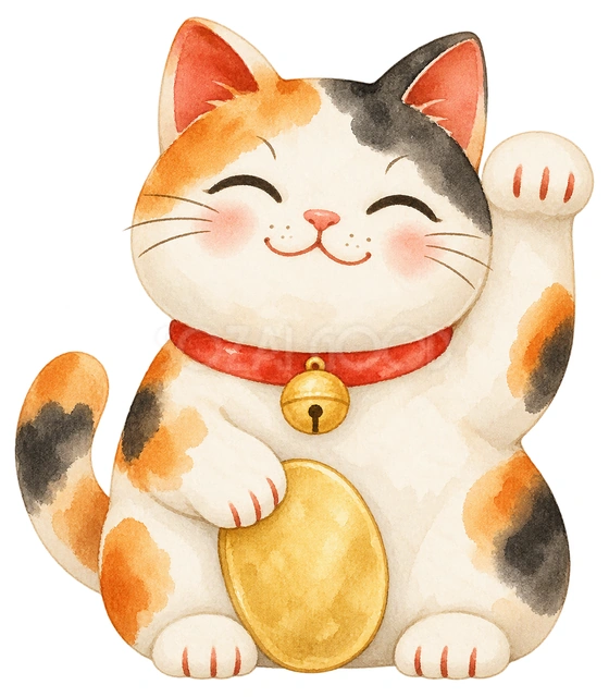 招き猫の水彩イラスト