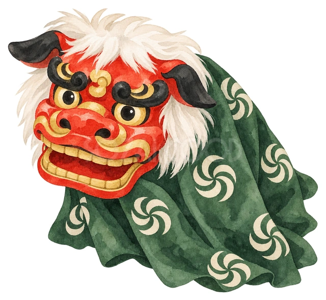 獅子舞の水彩イラスト