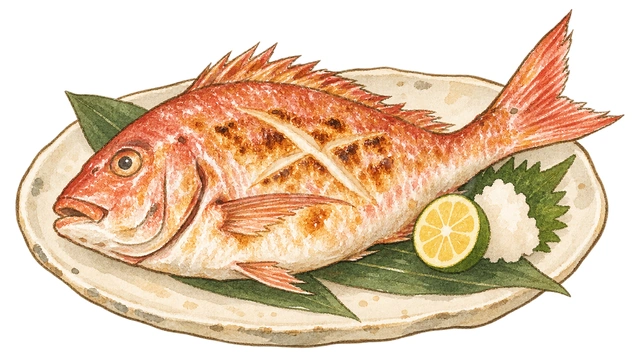 祝い鯛の姿焼きの水彩イラスト