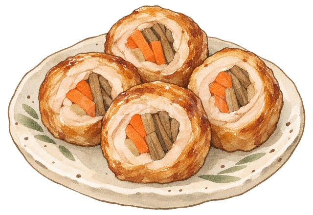 鶏の八幡巻きの水彩イラスト