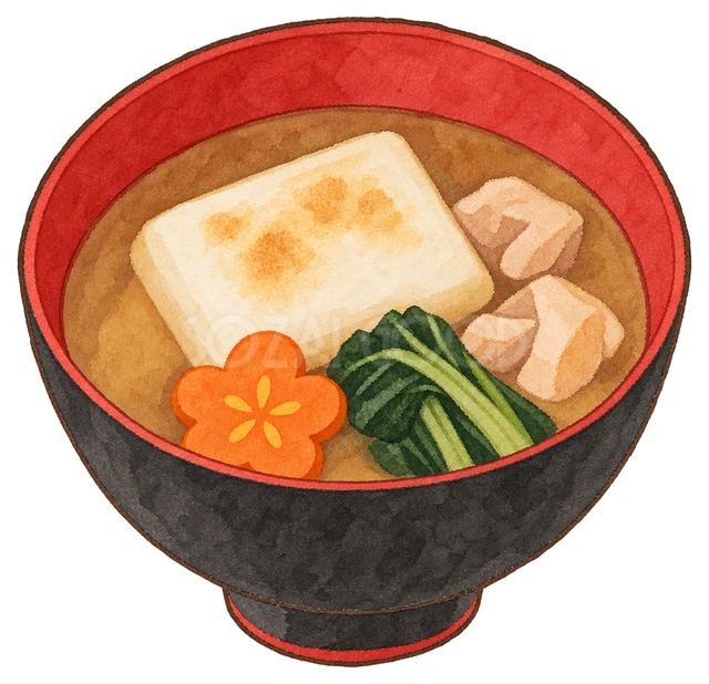 すまし汁のお雑煮の水彩イラスト