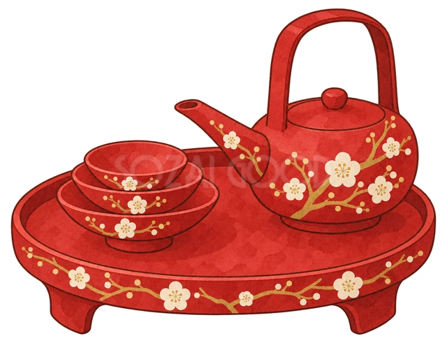 お屠蘇の器の水彩イラスト