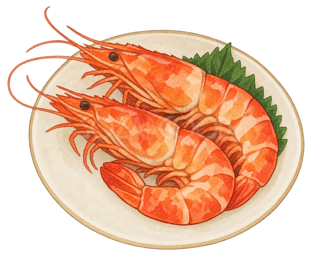 海老のうま煮の水彩イラスト