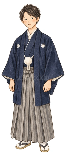 袴姿の男性の水彩イラスト