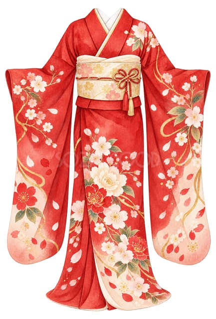 振袖の衣装の水彩イラスト