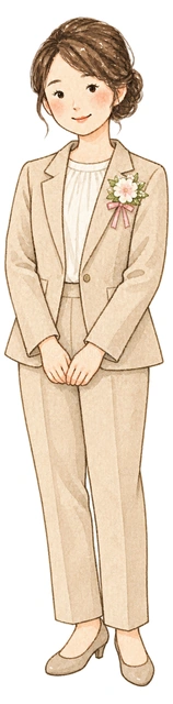 パンツスーツ姿の女性の水彩イラスト