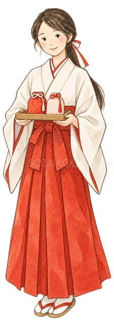 巫女の水彩イラスト