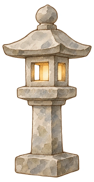 参道の石灯籠の水彩イラスト