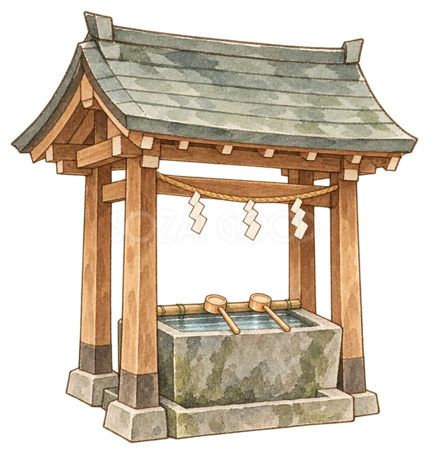 手水舎の水彩イラスト
