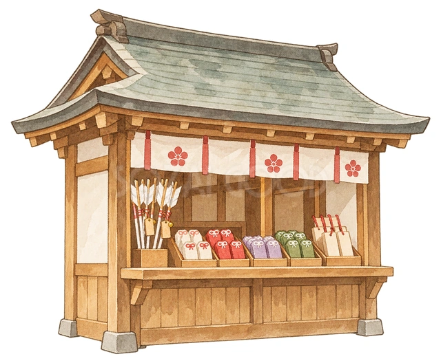 神社の授与所の水彩イラスト