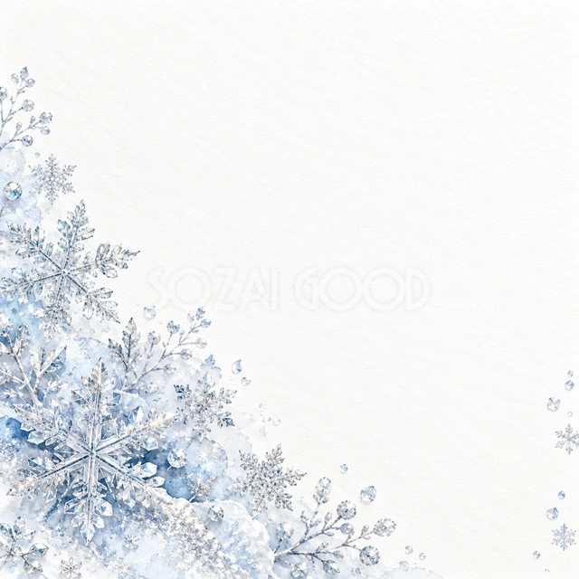 雪の結晶と白銀・正方形の背景