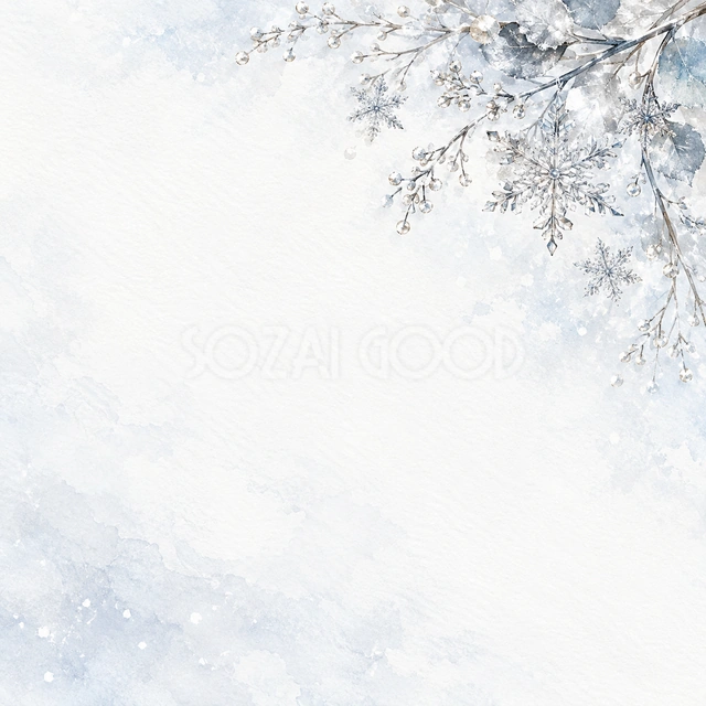 雪の結晶と白銀・正方形の背景