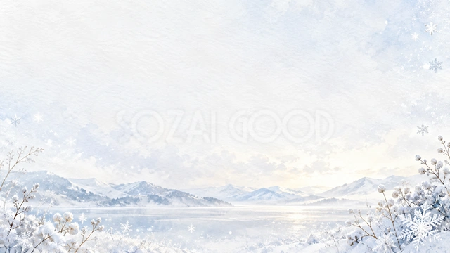 雪の結晶と白銀・横長の背景