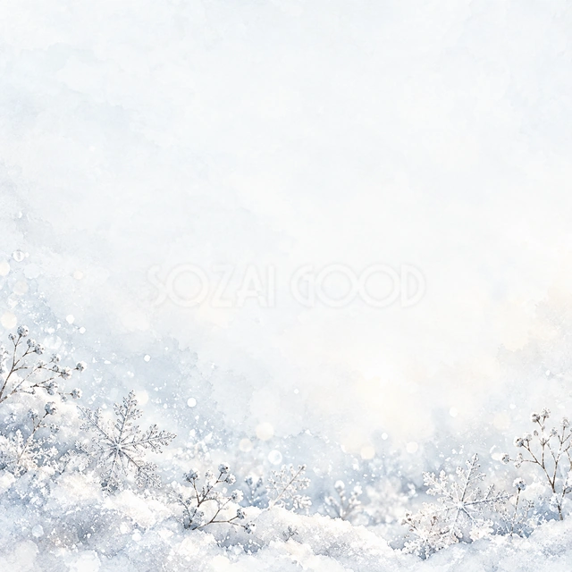 雪の結晶と白銀・正方形の背景