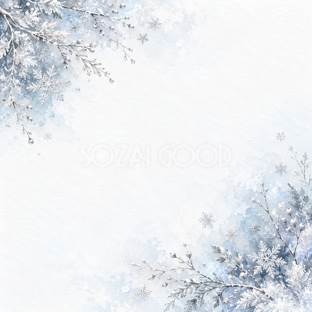 雪の結晶と白銀・正方形の背景