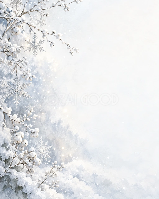 雪の結晶と白銀・縦長の背景