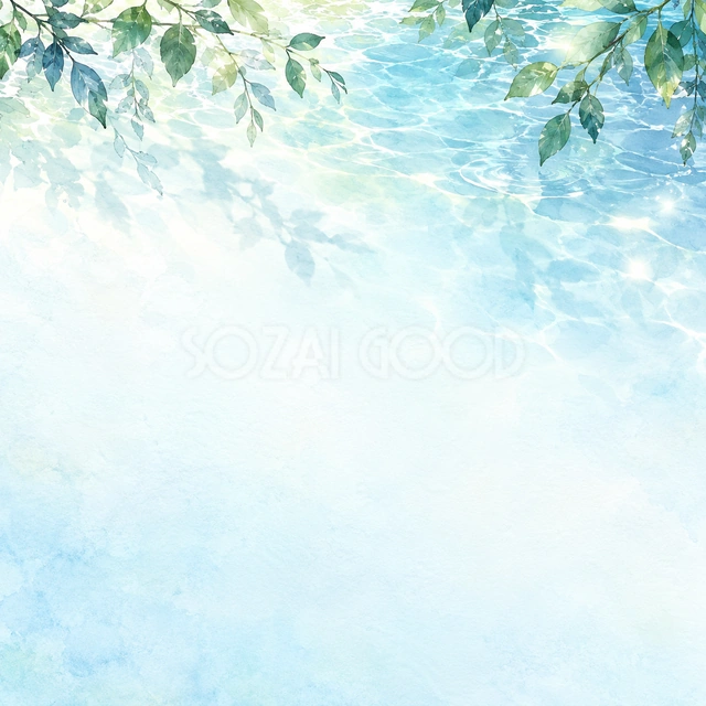 水面と青葉・正方形の背景