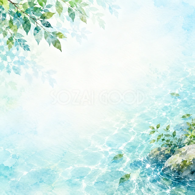 水面と青葉・正方形の背景