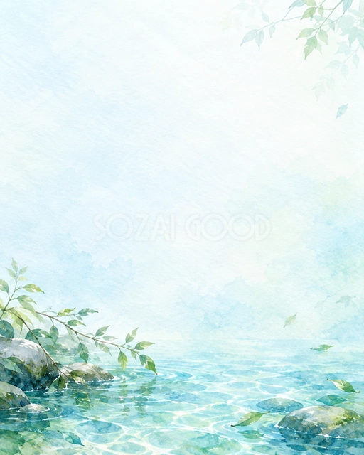 水面と青葉・縦長の背景