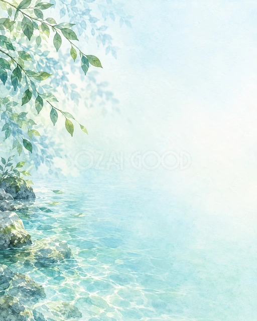 水面と青葉・縦長の背景