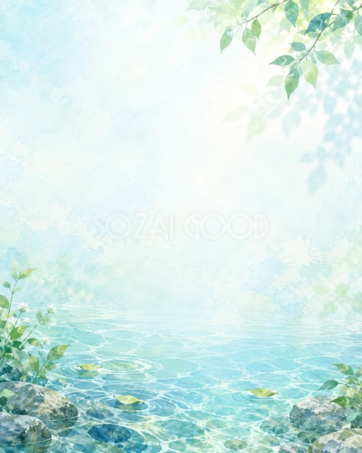 水面と青葉・縦長の背景
