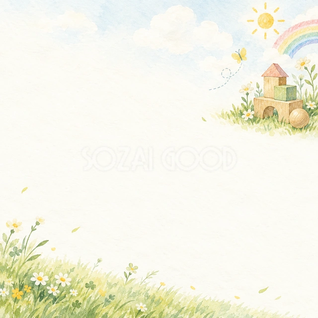 積み木と草花・正方形の背景