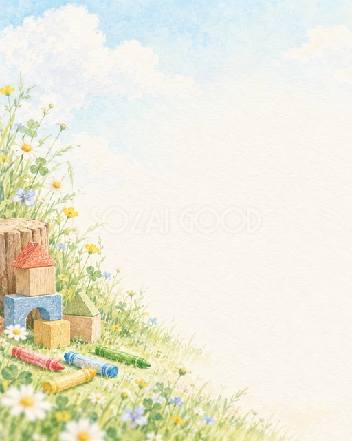 積み木と草花・縦長の背景
